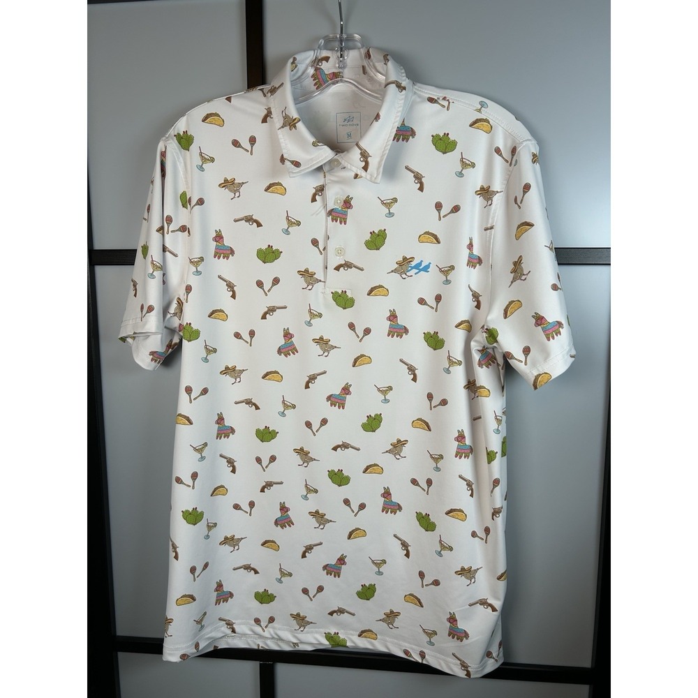 Two Doves Men's Fiesta Golf Novelty Polo Shirt Size Medium Taco Cinco De Mayo